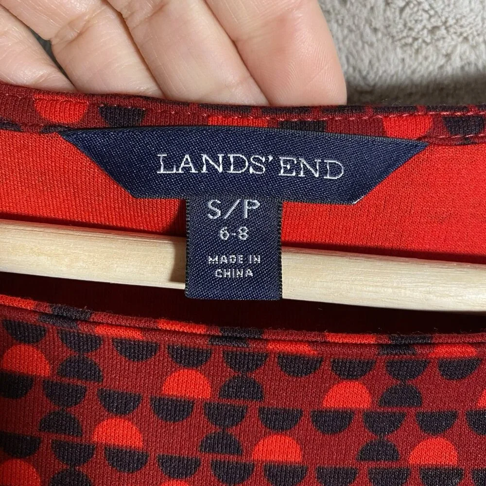 Lands End Ponte Knit Dress Red Geometric Cap Sleeve Fit & Flare Modest Church - Picture 4 of 12